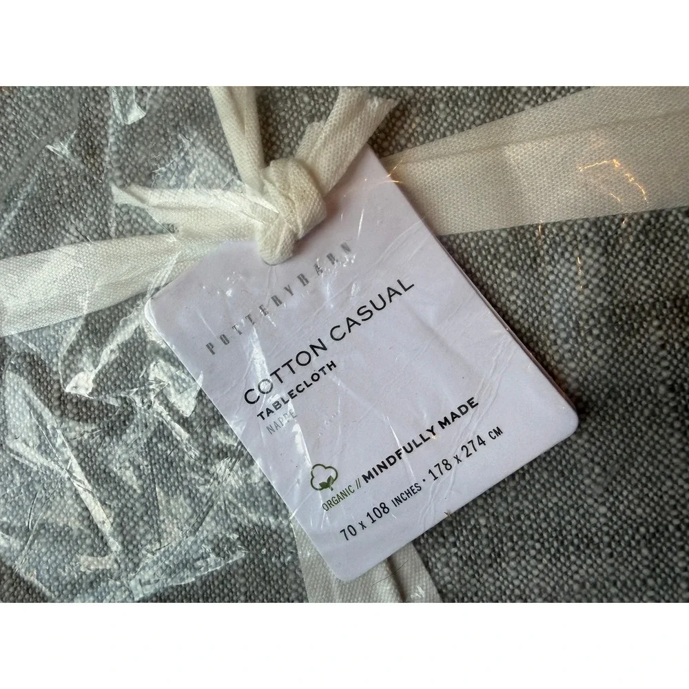 Pottery Barn Organic Cotton Casual Tablecloth Blue Chambray 70x108 1597443 NEW